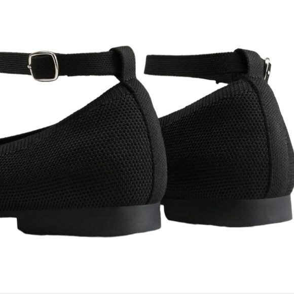 Burudani Black Knit Mary Jane Flats Women's Size 10 Comfort Slip-On Shoes Pointy - Picture 14 of 15